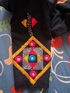 Embellished Black Cotton Blouse