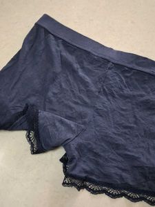 S Navy Blue Lace Trim Sleep Shorts