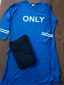 ONLY Blue Graphic Print Tunic Top and bottom