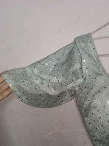 Sparkling Silver Blouse with Ruffle Sleeves