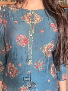 Teal Printed Straight Kurta