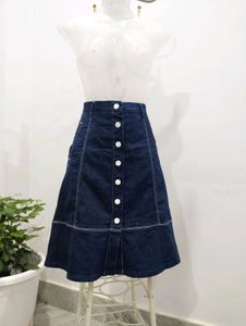 Denim Button-Front A-Line Skirt