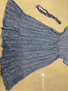 Casual Chic Blue &amp; White Striped Midi Dress with W