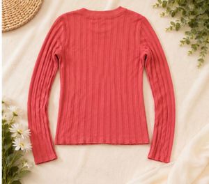 Ribbed Coral Long Sleeve Top