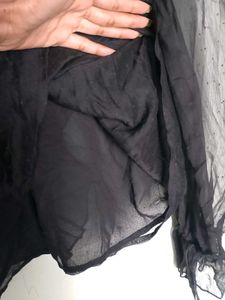 Sheer Black Ruffled Neck Blouse