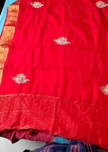 new pure dola silk Red Saree with hand work
