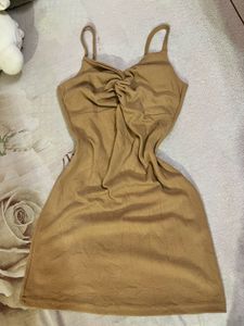 Casual Tan Twist Front Mini Dress