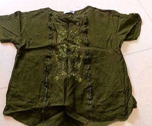 Embroidered Olive Green Kurta