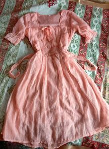 Charming Vintage Peach polka Dot milkmaid Dress