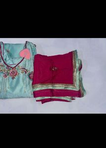 Teal Kurta Set with pink dupatta