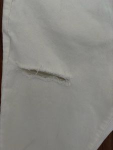 White Ripped Straight Leg Jeans