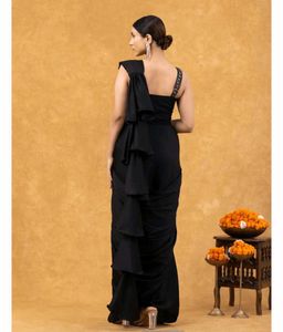 🌸 Shining Black Ruffle Saree 🌸
