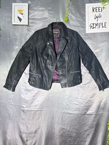 vintage Classic Black Leather Biker Jacket