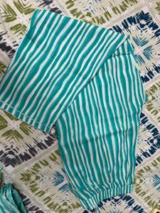 Green and white striped kurta set