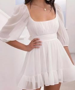 White Puff Sleeve Flowy Mini Dress