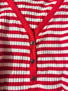 Red &amp; White Striped Henley Top
