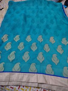 Beautiful Blue Saree with Embroidered Blouse