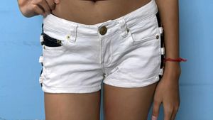 Stylish White Denim Shorts with Black Lace Detail