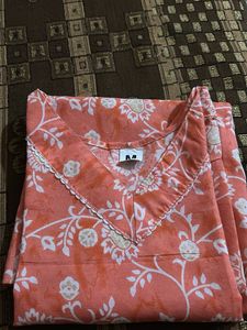 Orange Floral Print Kurta size M
