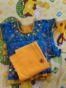 Beautiful Blue & Yellow Embroidered Kurta Set