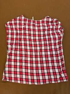 Red Plaid Lace-Up Top