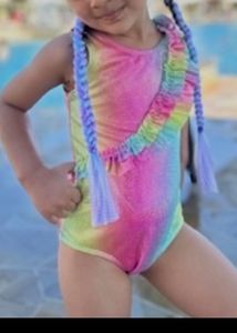 Sparkly Rainbow Ruffle One-Piece Swimsuit