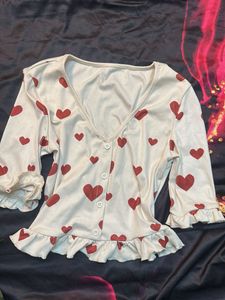 Heart Print V-Neck Top