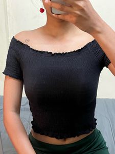 FREE SHIPPING - Black Bardot Crop Top