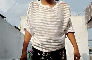 Sheer Striped Batwing Top