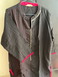 Black Kurta with Red Trim