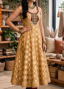Golden Polka Dot Anarkali Gown