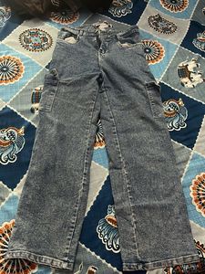 Women's Acid Wash Cargo Jeans