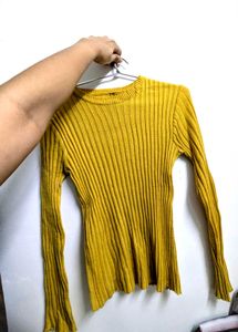 Mustard Ribbed Knit Long Sleeve Top