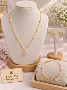 Gold Butterfly Necklace, Bracelet & Earrings Set