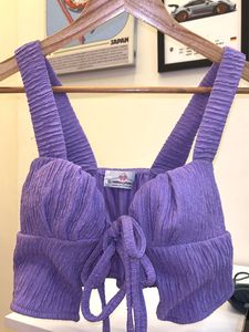 Purple Textured Tie-Front Crop Top