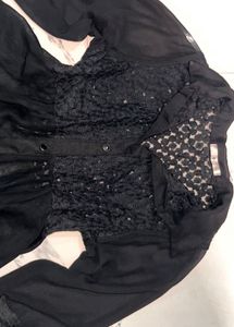 Chic Black Lace &amp; Sheer Blouse