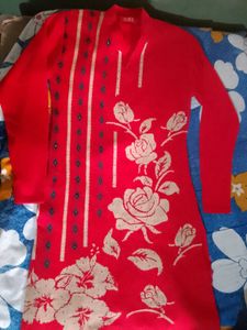 Red Floral Knit Dress Great Condition