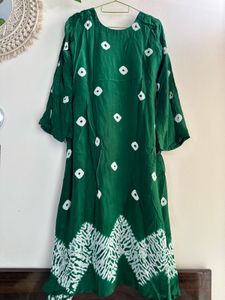 Bottle Green Bandhani Anarkali suit set &amp; palazzo