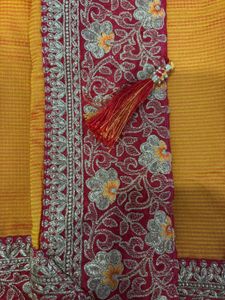 Elegant Yellow Saree with Red Blouse