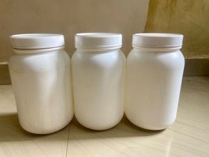 Set of 3 White Plastic Jars