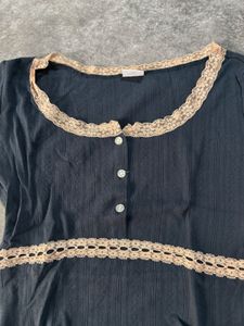 Cute Lace Trimmed Dark Blue Top