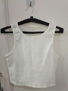 Cream Ribbed Sleeveless Crop Top