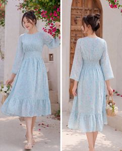 Light Blue Floral Midi Dress