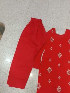 Red Embroidered Kurta with Pants