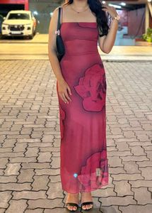 Sheer Rose Print Maxi Dress with Scarf