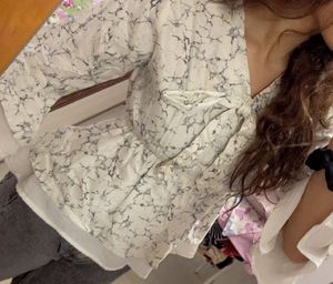 Bell Sleeve Marble Print Top