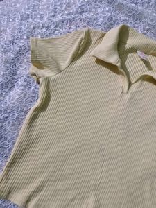 Ribbed Yellow Polo Crop Top