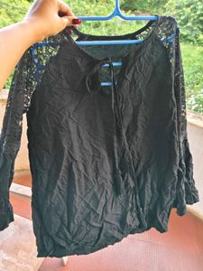 Tokyo Talkies Women Black SelfDesign A-Line Top
