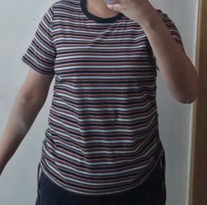 Striped Tee with Drawstring Detail