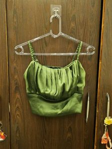 Chic Olive Green Satin Crop Top